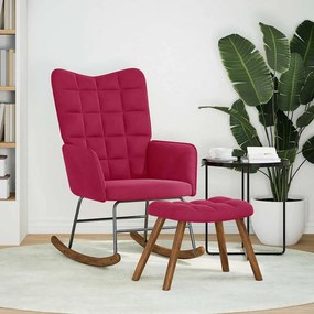 vidaXL Κουνιστή πολυθρόνα με σκαμνί Wine Red Velvet