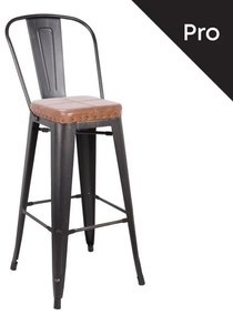 RELIX Σκαμπό Bar-Pro με Πλάτη, Μέταλλο Βαφή Antique Black, Pu Camel