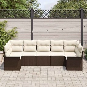 vidaXL Σετ Καναπέ Κήπου με μαξιλάρι 7 pcs Καφέ Πολυ ράταν