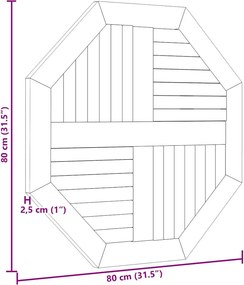 vidaXL Επιφάνεια Τραπεζιού Οκτάγωνη 80x80x2,5 εκ. Μασίφ Ξύλο Teak