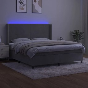 Κρεβάτι Boxspring με Στρώμα &amp; LED Αν.Γκρι 180x200 εκ. Βελούδινο - Γκρι