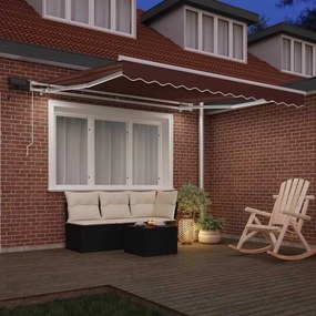 vidaXL Χειροκίνητη τέντα με ηλιακό LED 3 x 2,5 m Καφέ 100% Πολυεστέρας