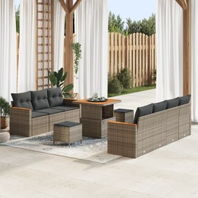 vidaXL Σετ Καναπέ Κήπου με μαξιλάρι 10 pcs Γκρι Πολυ ράταν