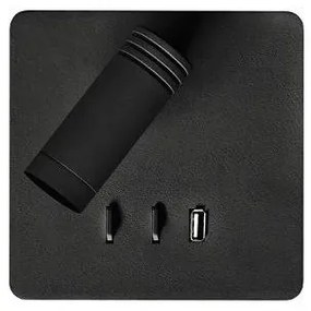 Απλικα Τοίχου Τετράγωνη Αλουμινίου με USB και Κρυφό Φωτ. ΦOS_ME-17-00669-2-Μαύρο 17-00669-2