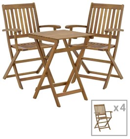 Joter-Lazio dining table set of 5 folding natural solid acacia wood 50x50x70cm 50x50x70 εκ.