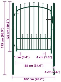vidaXL Πόρτα Περίφραξης με Ακίδες Πράσινη 100 x 125 εκ. Ατσάλινη