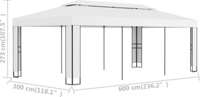 vidaXL Κιόσκι με Διπλή Οροφή Λευκό 3 x 6 μ.