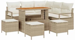 vidaXL Σετ Καναπέ Κήπου με μαξιλάρι 9 pcs Μπεζ Πολυ ράταν