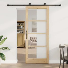 vidaXL Συρόμενη Πόρτα Χειροκίνητος Καφέ 86 x 211 cm Ξύλο και μέταλλο