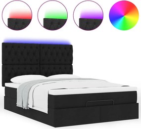 vidaXL Οθωμανικό κρεβάτι με στρώμα &amp; LEDs Μαύρο 140x200 cm Ύφασμα