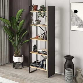 Βιβλιοθήκη Detroit Megapap χρώμα sapphire oak - silky black 58x35,2x175εκ.-GP037-0228,1