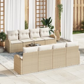 vidaXL Σετ Καναπέ 9 Τεμαχίων Με Μαξιλάρια Μπεζ Πολυ Ρατάν