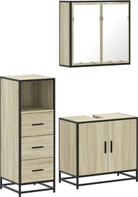 vidaXL Σετ Επίπλων Μπάνιου 3 Τεμαχίων Sonoma Δρυς Επεξεργασμένο Ξύλο