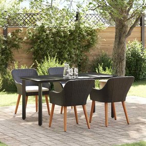 vidaXL Σετ κήπου 5 τεμαχίων, μαύρο πολυ rattan