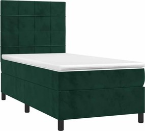 vidaXL Κρεβάτι Boxspring με Στρώμα &amp; LED Σκ. Πράσινο 90x190 εκ Βελούδο