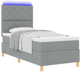 vidaXL Κρεβάτι Box Spring με Στρώμα & Φωτισμό LED Γκρι 90x200 εκ. Υφασμάτινο