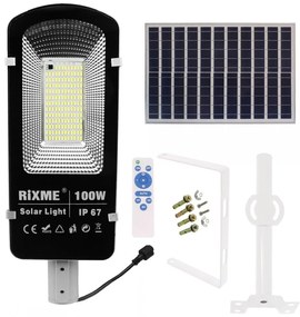 Led Αδιάβροχο Ηλιακό Φωτιστικό Δρόμου 100W 12480LM με Βάση Στήριξης και Τηλεχειριστήριο Rixme RZ-6610