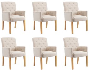 vidaXL Καρέκλες Τραπεζαρίας με Μπράτσα 6 τεμ. Μπεζ Υφασμάτινες
