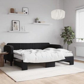 Καναπές Κρεβάτι Συρόμενος Μαύρο 80x200 εκ. Βελούδινος Στρώματα - Μαύρο