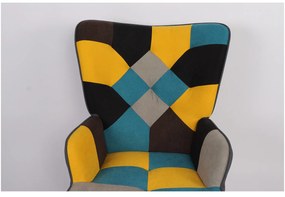 Πολυθρόνα ArteLibre BRIAR Κίτρινο/Μπλε Patchwork Ύφασμα/Ξύλο 73x69x96cm