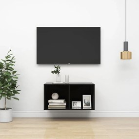 Έπιπλο Τηλεόρασης Κρεμαστό Γυαλ. Μαύρο 37x37x72 εκ. Επεξ. Ξύλο
