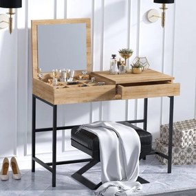 Megapap Τουαλέτα Με Καθρέπτη Linda Φυσικό Οξιάς 100x45x74εκ.