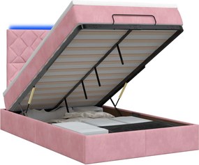 vidaXL Κρεβάτι Ottoman με Στρώμα και LED Ροζ 120 x 200 cm Βελούδο