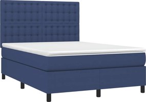 vidaXL Κρεβάτι Boxspring με Στρώμα Μπλε 140x190 εκ. Υφασμάτινο