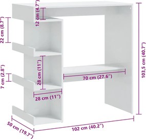 vidaXL Τραπέζι Μπαρ με Ράφια Γυαλ. Λευκό 102x50x103,5 εκ. Επεξ. Ξύλο
