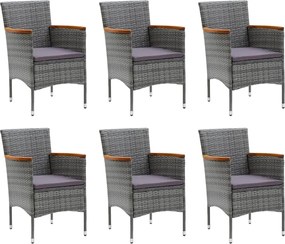 vidaXL Σετ Τραπεζαρίας Κήπου 7 τεμ. Γκρι Συνθ. Ρατάν με Μαξιλάρια