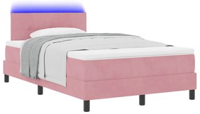 vidaXL Κρεβάτι Box Spring με Στρώμα & LED Ροζ 120x190 εκ. Βελούδο