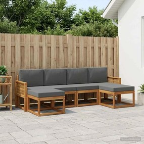 vidaXL Σειρά Καναπέ Εξωτερικού 6 pcs Φυσικό και Ανθρακί Πολυεστέρας