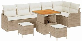 vidaXL Σετ Καναπέ Κήπου με μαξιλάρι 9 pcs Μπεζ συνθετικό ρατάν