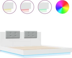 vidaXL Πλαίσιο Κρεβατιού με Κεφαλάρι/LED Λευκό 200 x 200 εκ.