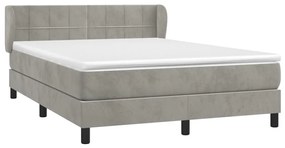 Κρεβάτι Boxspring με Στρώμα Ανοιχτό Γκρι 140x190 εκ. Βελούδινο - Γκρι