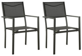Καρέκλες Κήπου 2 Tεμ. Μαύρο και Ανθρακί από Textilene &amp; Ατσάλι - Μαύρο