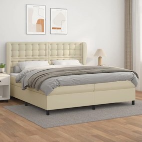 vidaXL Κρεβάτι Boxspring με Στρώμα Κρεμ 200x200 εκ. Συνθετικό Δέρμα