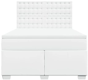 vidaXL Κρεβάτι Boxspring με Στρώμα Λευκό 140x190εκ.από Συνθετικό Δέρμα