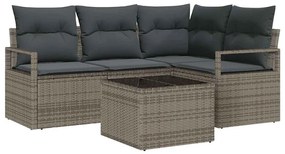 vidaXL Σετ Καναπέ Κήπου 5 pcs Ανοιχτό γκρι Πολυ rattan, βαμμένο ατσάλι