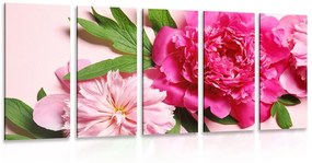 Εικόνα 5 τμημάτων παιώνιες σε ροζ χρώμα - 100x50