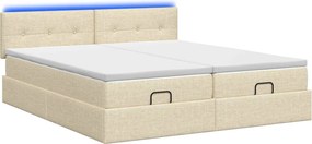 vidaXL Κρεβάτι Ottoman με Στρώμα και LED Κρεμ 180 x 200 cm Ύφασμα