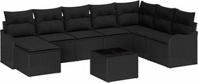 vidaXL Σετ Καναπέ Κήπου με μαξιλάρι 9 pcs Μαύρο Πολυ ράταν