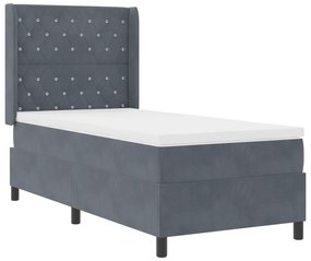 vidaXL Κρεβάτι Box Spring με Στρώμα & LED Γκρι Σκούρο 90x190 εκ. Βελούδο