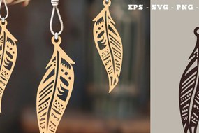 Σετ των 3 Intra απο ξύλο plywood 3mm-4mm πάχος Στολίδι Boho Feather Cut 2 Δίασταση 8x8 cm INTRAFABR-112014016