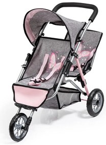 Καλάθι για Κούκλες Reig Jogger Δίδυμο Γκρι Ροζ Τροχούς x 3