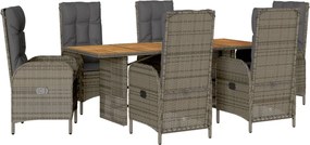 vidaXL Σετ Τραπεζαρίας Κήπου 7 τεμ. Γκρι Συνθ. Ρατάν με Μαξιλάρια