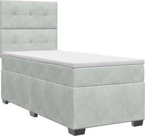 vidaXL Κρεβάτι box spring με στρώμα Ανοιχτό γκρι Μονό Βελούδο