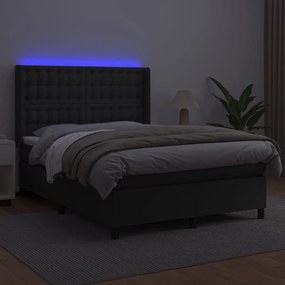 vidaXL Κρεβάτι Boxspring με Στρώμα &amp; LED Μαύρο 140x190 εκ. Συνθ. Δέρμα