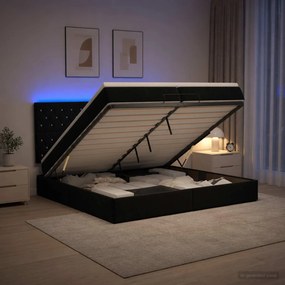 vidaXL Κρεβάτι Ottoman με Στρώμα και LED Μαύρο 200 x 200 cm Βελούδο