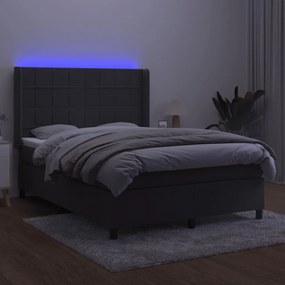 ΚΡΕΒΑΤΙ BOXSPRING ΜΕ ΣΤΡΩΜΑ &amp; LED ΣΚ. ΓΚΡΙ 140X190ΕΚ. ΒΕΛΟΥΔΙΝΟ 3139560